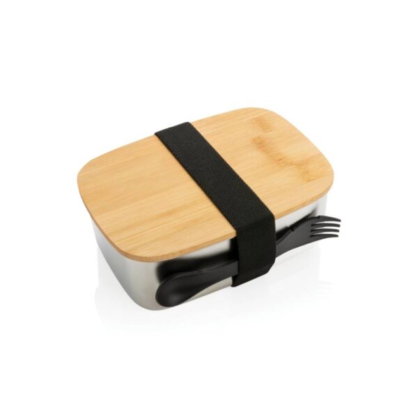 Stainless steel lunchbox with bamboo lid and spork