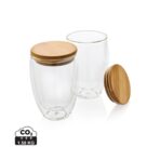 Double wall borosilicate glass with bamboo lid 350ml 2pc set - Image 2
