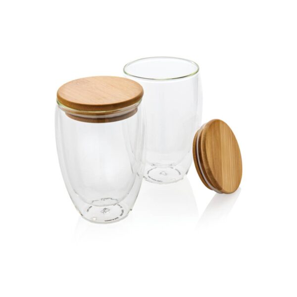 Double wall borosilicate glass with bamboo lid 350ml 2pc set