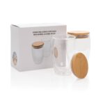 Double wall borosilicate glass with bamboo lid 350ml 2pc set - Image 11