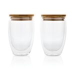 Double wall borosilicate glass with bamboo lid 350ml 2pc set - Image 3