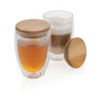 Double wall borosilicate glass with bamboo lid 350ml 2pc set - Image 4