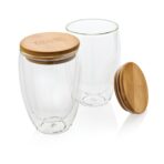 Double wall borosilicate glass with bamboo lid 350ml 2pc set - Image 6
