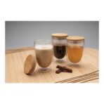 Double wall borosilicate glass with bamboo lid 350ml 2pc set - Image 9
