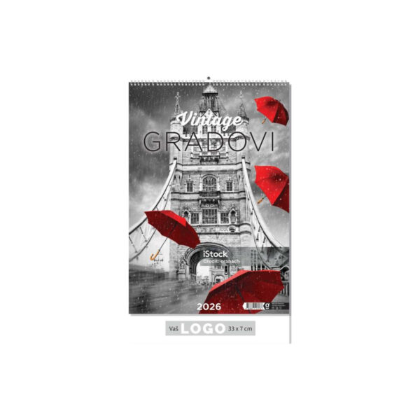 "VINTAGE GRADOVI" 13 list., dim: 33x55cm, PVC vrećica, P/40, color kalendar