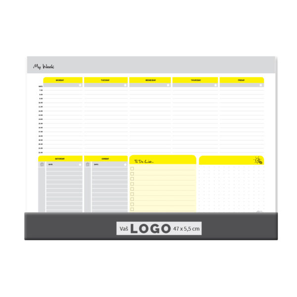 Desk pad BUSINESS YELLOW GRAY ENGL, ruler, dim: 47x34 cm, P/20