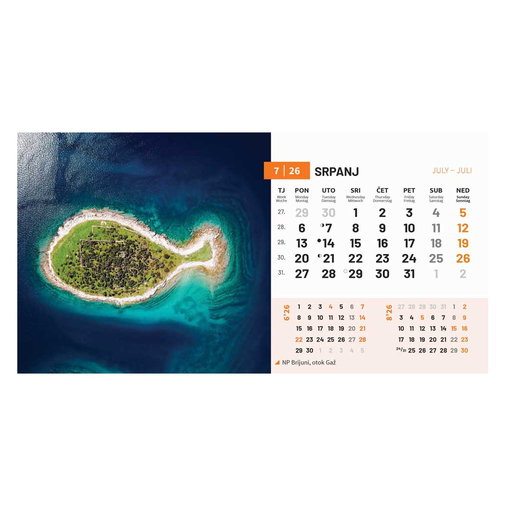 "NACIONALNI PARKOVI HRVATSKE" 13 list., dim: 20,5x14,5 cm, stolni kalendar, koverta, P/100