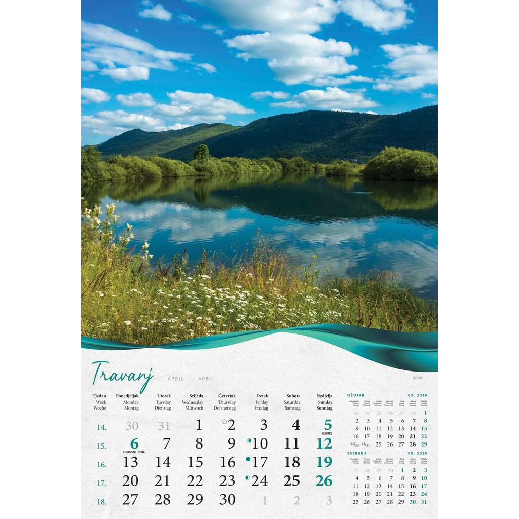 “ŠUME, VODE I MORE” 13 sheets, format: 33×55 cm, PVC bag, P/40, color calendar