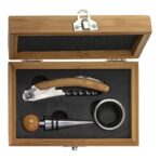 Stainless steel and bamboo wine set Leonie