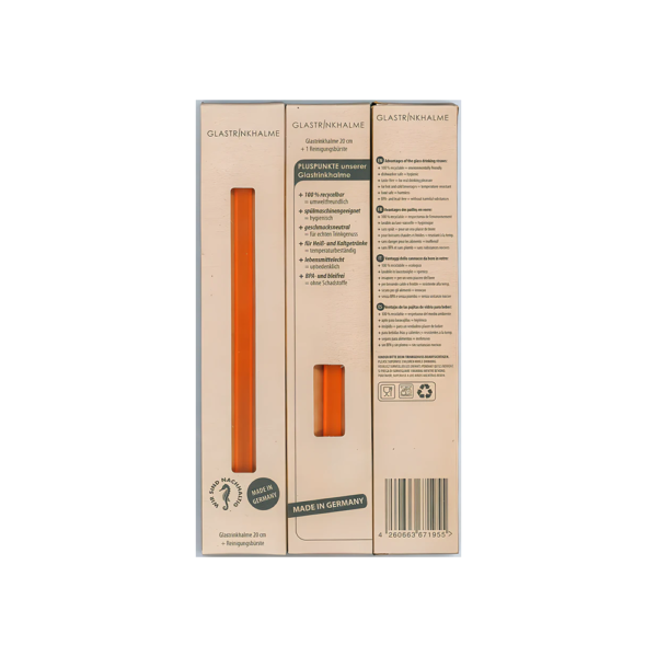 Ecotaste 2-dijelni set slamki, staklo u boji "Njemačka" u kartonskoj kutiji s jednobojnim tiskom, uklj. lasersko graviranje