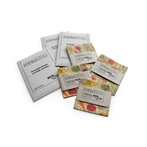 ecoBee - Beeswax Wrap M in envelope with custom design and customer branding.