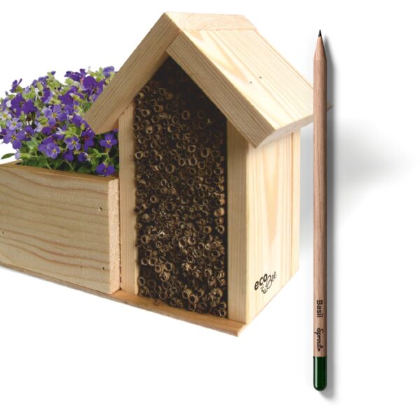 ecoBee - Bee hotel **"Bed and Breakfast" including Sprout pencil – in custom design with customer branding.