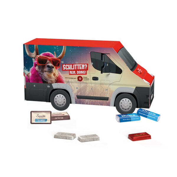 Advent calendar van, share mini chocolate bars