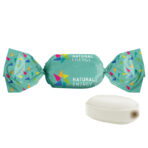 Chocolate-mint sweet, fllled, in compostable white wrapper