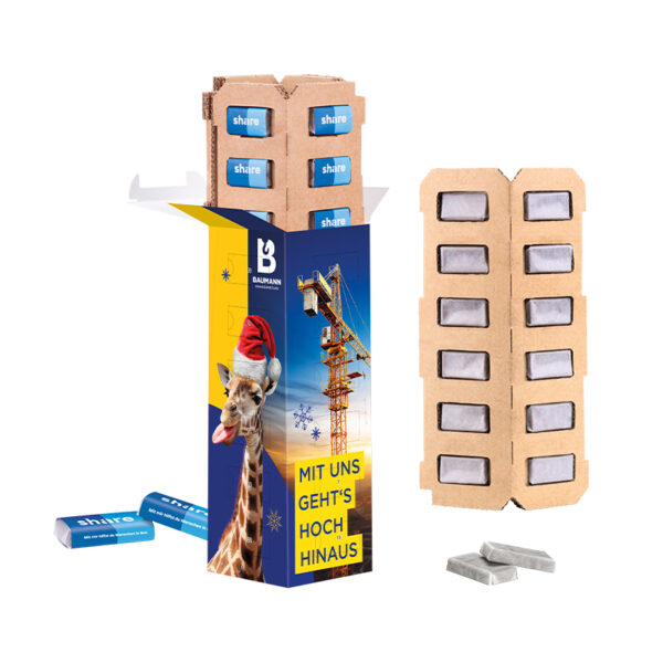Eco high tower advent calendar, mini chocolate bars in glassine paper