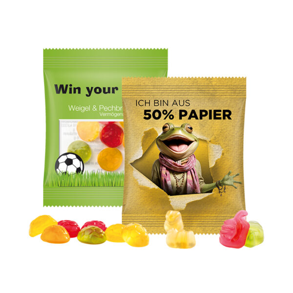 Mini bag 15g, recyclable paper white, Trolli fruit jelly gums heart