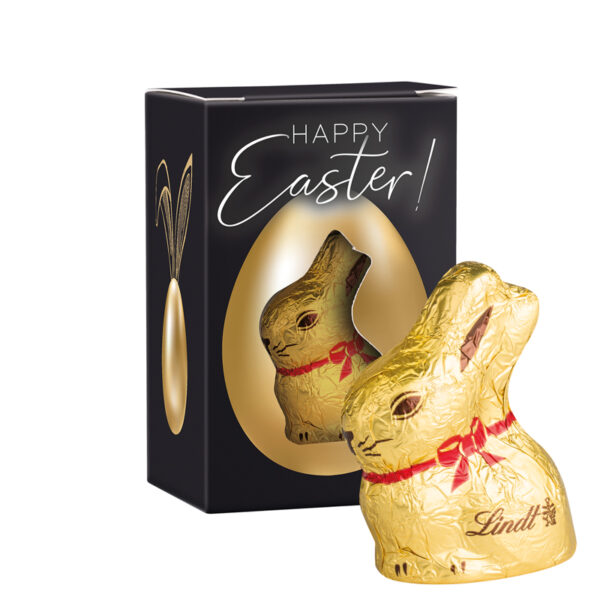Easter box, white cardboard, Lindt chocolate easter bunny