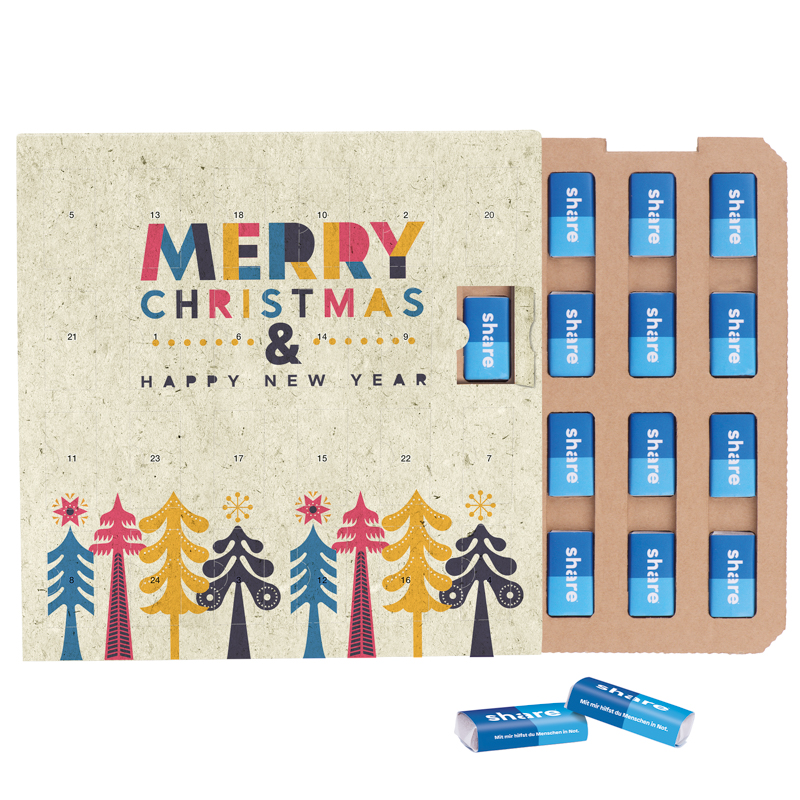 Mini bar advent calendar ECO, grass paper, cardboard inlay, share mini chocolate bars - Slika 2