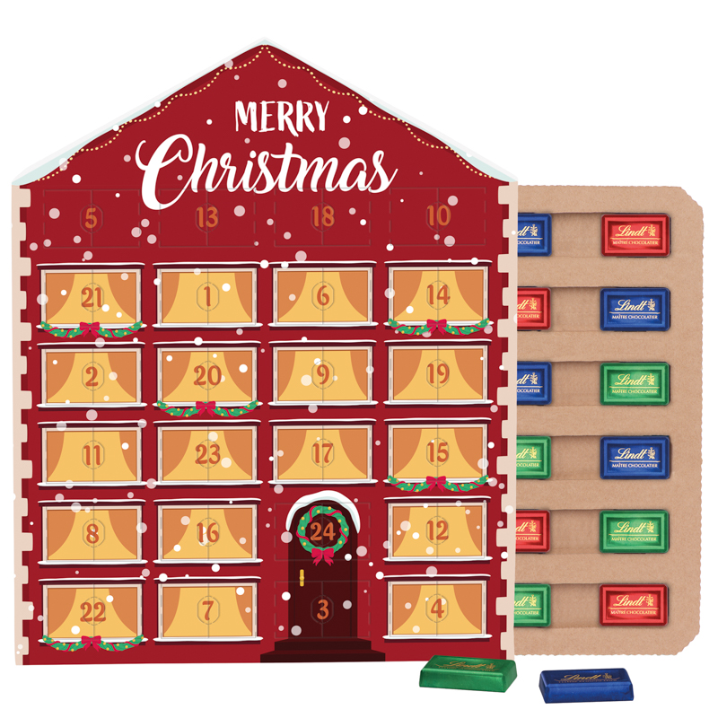 Mini bar advent calendar house ECO, cardboard inlay, Lindt mini chocolate bars - Slika 2