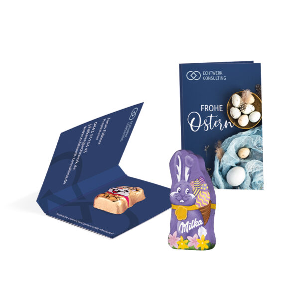 Promotion card, business card format, Riegelein mini chocolate Easter bunny