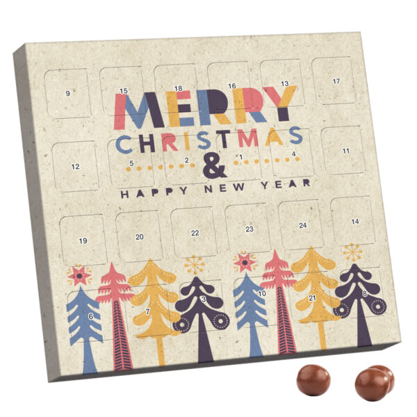 XS advent calendar, grass paper, Brandt crunchy balls, black & white