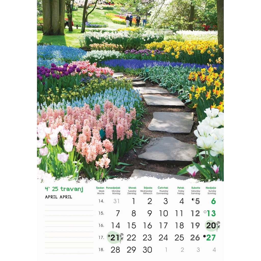 "VRTOVI" 13 list.,  dim: 24x53,5 cm, PVC vrećica, P/50, color kalendar