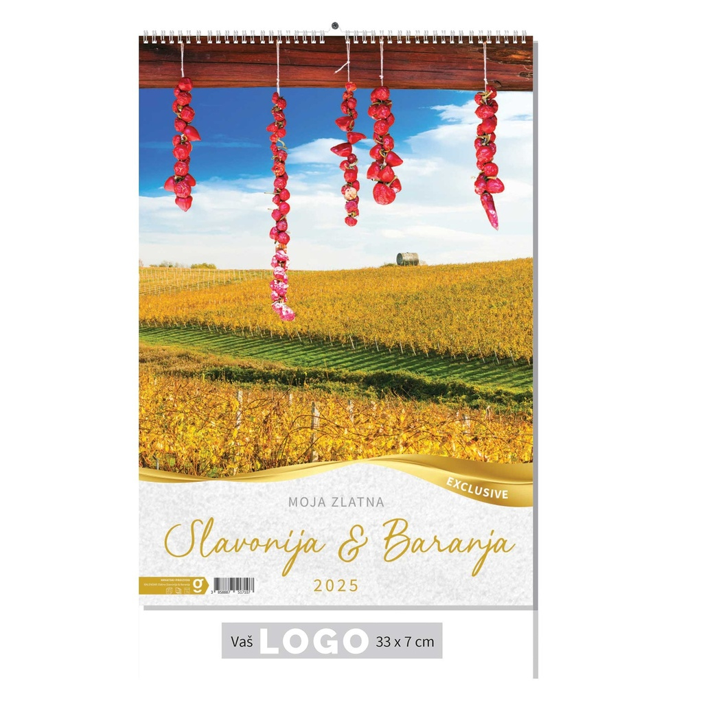 "MOJA ZLATNA SLAVONIJA i BARANJA"  13 list., dim: 33x55 cm, PVC vrećica, P/40, color kalendar
