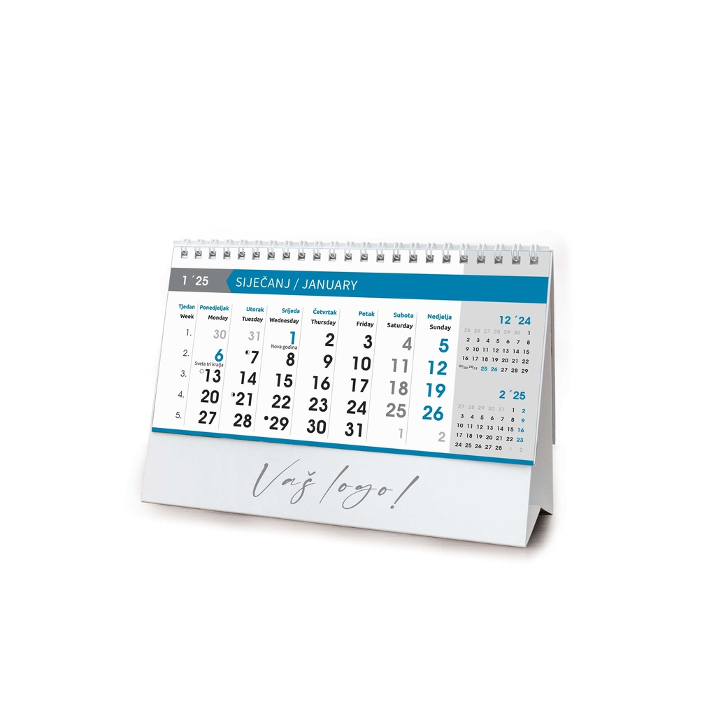 "POSLOVNI SIVO - PLAVI" 13 list., dim: 20,5x14,5 cm, stolni kalendar, koverta, P/100